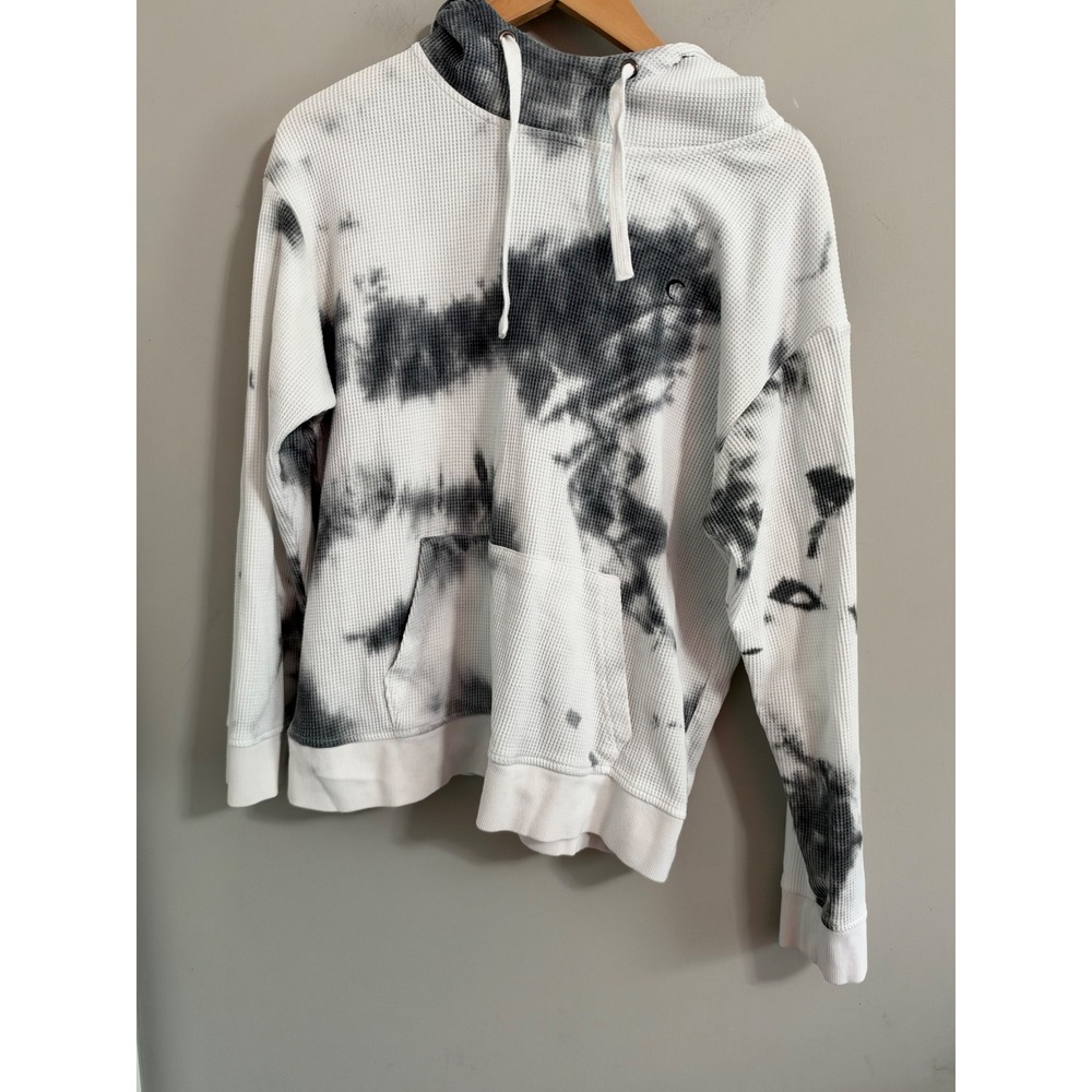 Zyia Active Waffle Knit Hoodie Women L White Black Tie Dye Thermal Moon Logo